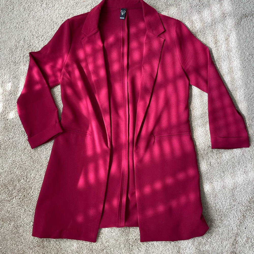 Windsor Chic Unlined Boyfriend Blazer Wine Red Spring Fall Women’s